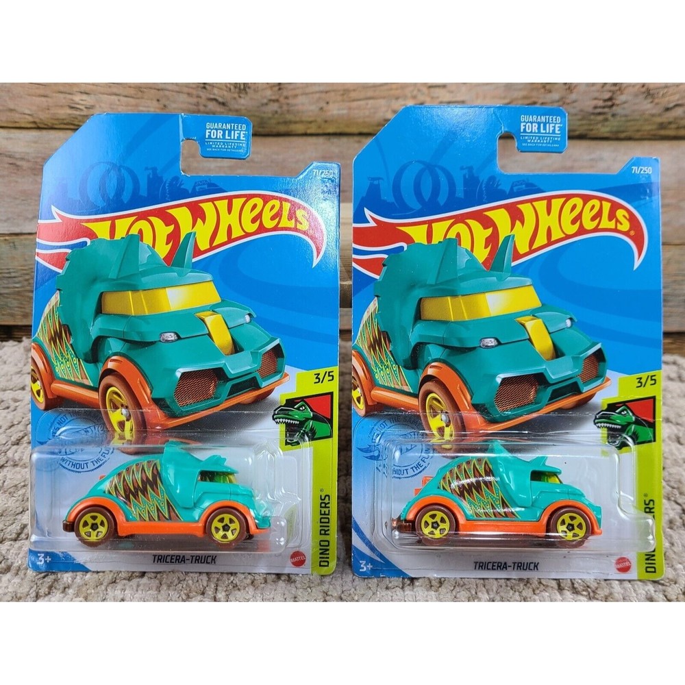 Hot Wheels Tricera Truck Dino Riders Lot of 2 2020 3/5 Teal Orange 71/250